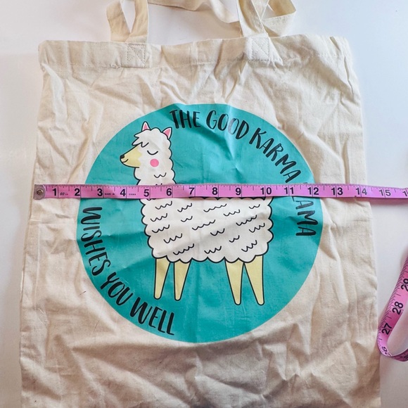 Llama Tote Bag “Good Karma Llama Wishes You Well” Canvas Cotton Reusable Bag - Picture 8 of 10